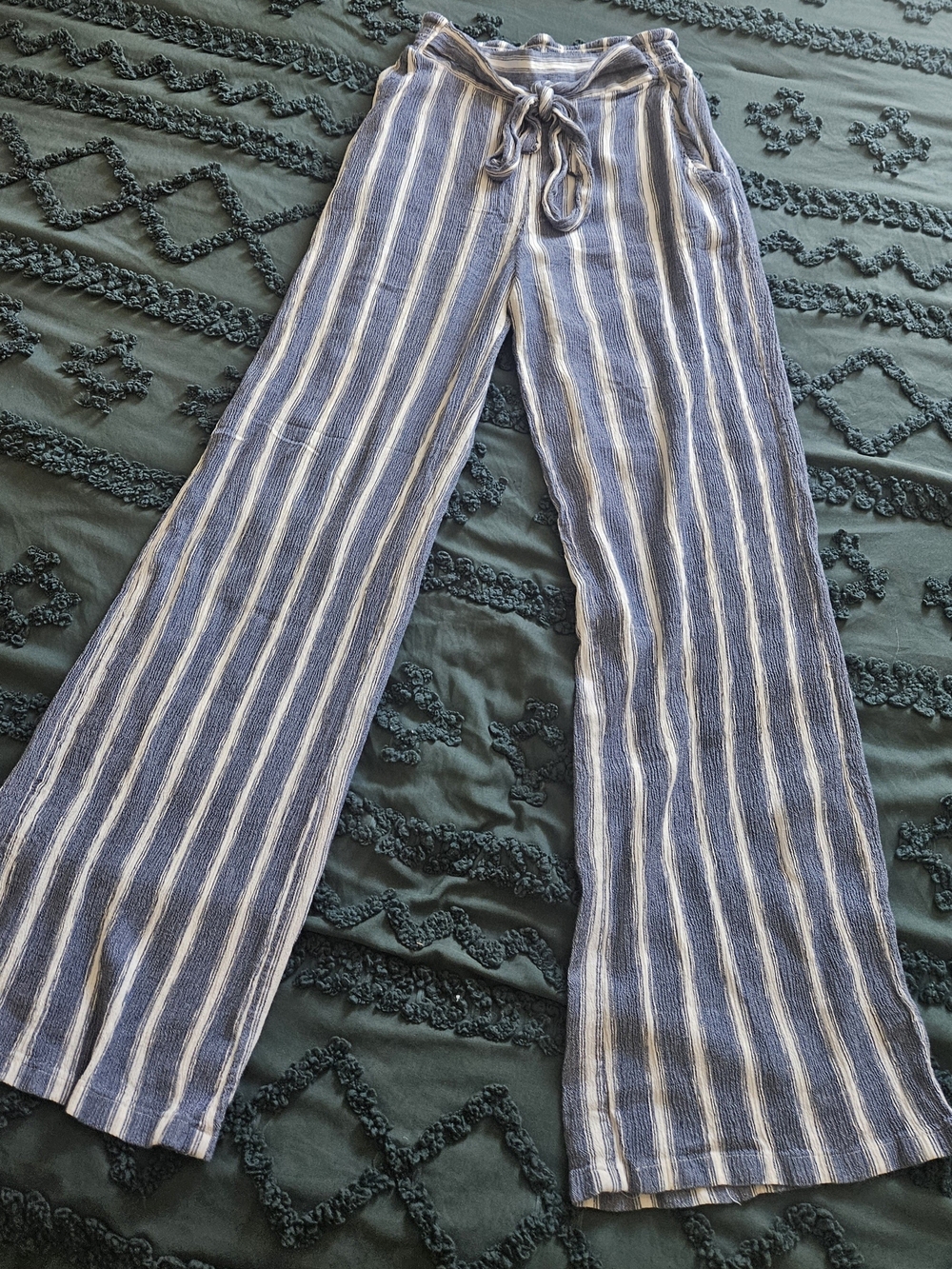 Angie Blue & White Striped Coastal Grandma Flowy Pants